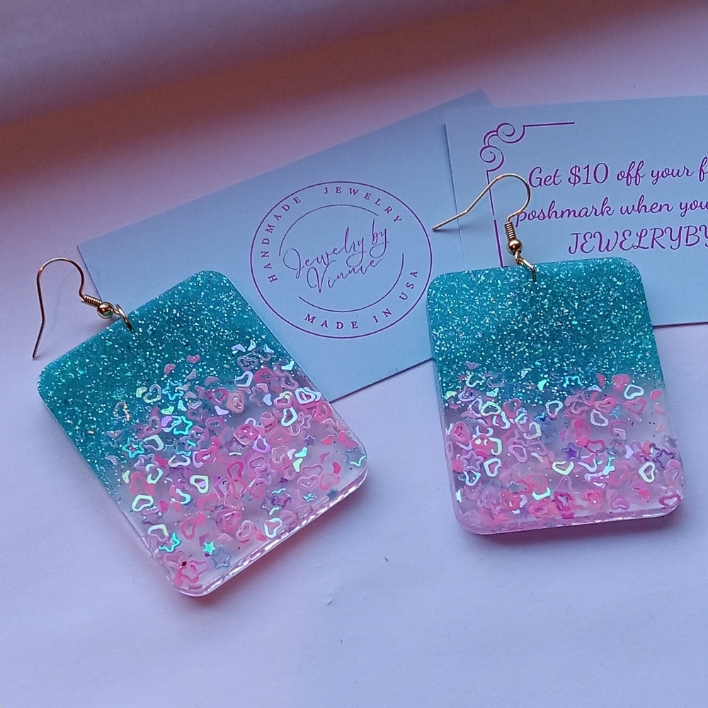 Hand Crafted Pink And Teal Caribbean Sunset Collection Rectangles - Picture 1 of 6